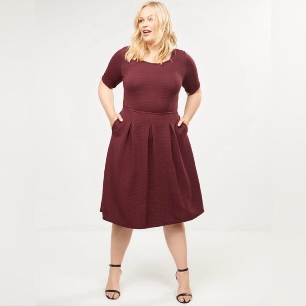 Lane Bryant | Burgundy Fit & Flare Dress with Pockets
